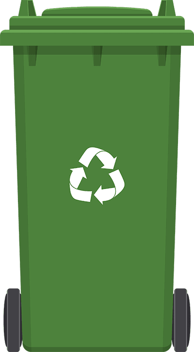 Lixeira de reciclagem verde com símbolo universal. Solução sustentável para descarte de resíduos e preservação ambiental.